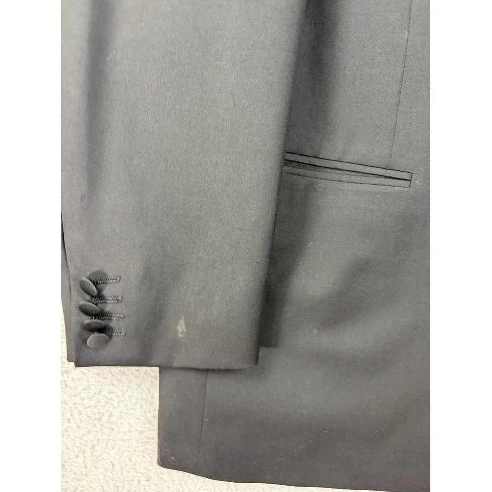 Ermenegildo Zegna Suit Jacket Mens 54 Black Wool Double Breasted Peak Lapel Men